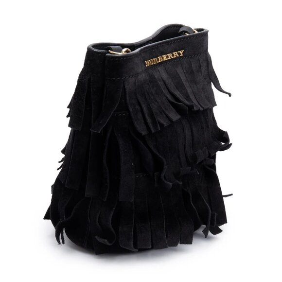 BURBERRY PROSUM BLACK SUEDE FRINGE CROSSBODY BAG - Picture 9 of 11